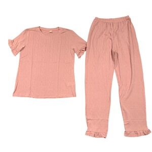 Pink Pajama Set Womens Size Small Top Pants Lounge Sleepwear Loungewear Ruffle